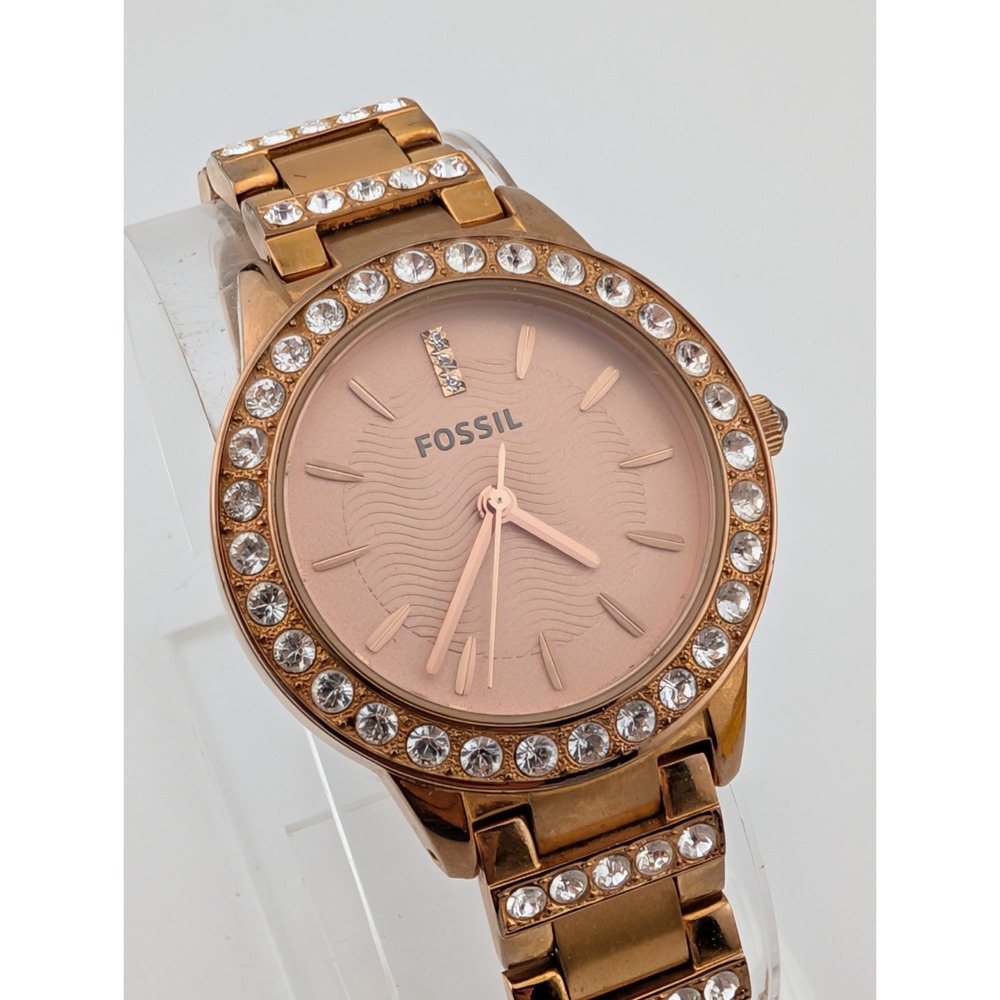 Fossil Jessie Womens‎ Watch 34mm Rose Gold Tone Crystals ES3020 New Battery 6"